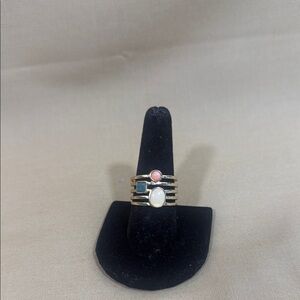 Elegant Gold and Pink Stone Ring Set